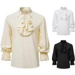 Khaki Oddychające Koszule ze stójką męskie z falbankami z długimi rękawami w stylu vintage dla gości weselnych 