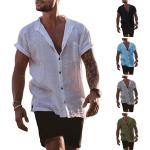 Szare Koszulki na guziki męskie z krótkimi rękawami gładkie w stylu biznesowym na jesień w rozmiarze XL 