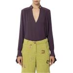 Fioletowe Bluzki ze stójką z długimi rękawami haftowane z wiskozy marki Elisabetta Franchi w rozmiarze L 