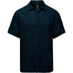 Niebieskie Koszule lniane męskie z krótkimi rękawami na lato na wesele marki Bomboogie w rozmiarze XL 