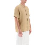 Beżowe Koszule lniane z krótkimi rękawami haftowane na lato marki POLO RALPH LAUREN Big & Tall w rozmiarze XL 