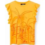 Pomarańczowe Koszulki z nadrukiem damskie do prania w pralce bez rękawów eleganckie z okrągłym dekoltem na wiosnę marki Desigual w rozmiarze XL 