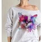 Szare Bluzy z nadrukiem damskie z motywem kotów bawełniane marki One Mug A Day 