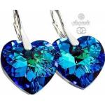 Kryształy Kolczyki serca BERMUDA BLUE SREBRO