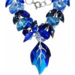 Kryształy ozdobny naszyjnik BLUE NAWI LEAF SREBRO