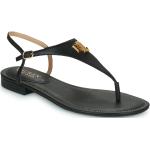 Przecenione Czarne Sandały skórzane damskie w stylu casual na lato marki Ralph Lauren w rozmiarze 37 - wysokość obcasa do 3cm 