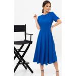 Niebieskie Sukienki rozkloszowane damskie z krótkimi rękawami w stylu casual na lato w rozmiarze XL 