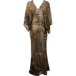 Wielokolorowe Długie sukienki damskie w panterkę jedwabne z dekoltem w serek maxi marki Roberto Cavalli w rozmiarze XL 