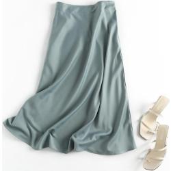 Letnie spódnice Midi odpowiednie dla biura Lady Satynowa wysoka talia Prosty elegancki styl angielski