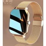 Złote Smartwatche damskie ze stoperem eleganckie dotykowe z opaską japońskie Bluetooth 