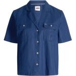 Niebieskie Bluzki z krótkim rękawem do prania w pralce z krótkimi rękawami eleganckie dżinsowe na lato marki Tommy Hilfiger TOMMY JEANS w rozmiarze S 