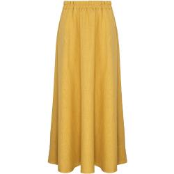 Lniana spódnica MAXI z kieszeniami - żółta