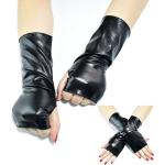 Czarne Rękawiczki skórzane damskie w stylu gothic ze skóry syntetycznej 