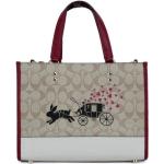 Beżowe Shopper bags damskie z odpinanym paskiem w nowoczesnym stylu płócienne marki Coach 