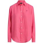 Różowe Bluzki koszulowe damskie haftowane w stylu casual z lnu marki POLO RALPH LAUREN Big & Tall w rozmiarze XL 