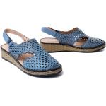 Niebieskie Sandały na koturnie damskie Rzepy na lato marki Manitu w rozmiarze 40 - wysokość obcasa od 5cm do 7cm 
