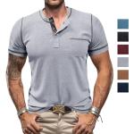 Szare Koszulki na guziki męskie do prania w pralce z krótkimi rękawami w stylu casual z dekoltem typu Henley na jesień w rozmiarze XL 