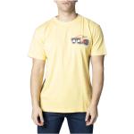 Żółte Koszulki z nadrukiem męskie do prania w pralce z krótkimi rękawami eleganckie dżinsowe z okrągłym dekoltem marki Tommy Hilfiger TOMMY JEANS 