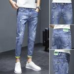 Ciemnoniebieskie Zniszczone jeansy męskie do prania w pralce dżinsowe 