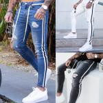 Szare Zniszczone jeansy męskie do prania ręcznego w paski rurki dżinsowe w rozmiarze XL 