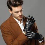 Czarne Rękawiczki do ekranów dotykowych męskie ze skóry syntetycznej 