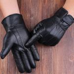 Czarne Wiatroszczelne Rękawiczki zimowe męskie do prania ręcznego eleganckie ze skóry 