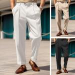 Khaki Szerokie spodnie męskie gładkie w stylu casual na jesień 