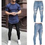 Niebieskie Elastyczne jeansy męskie do prania ręcznego sprane w stylu casual dżinsowe w rozmiarze XL 