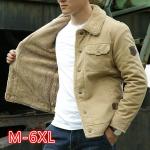Khaki Kurtki zimowe męskie gładkie aksamitne w rozmiarze XL 