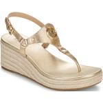 Złote Sandały skórzane damskie na lato marki Michael Kors MICHAEL w rozmiarze 35 - wysokość obcasa od 7cm do 9cm 