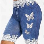 Niebieskie Szorty jeansowe damskie do prania ręcznego z motywem motyli dżinsowe w rozmiarze dużym 
