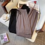 Szare Elastyczne spodnie damskie do prania ręcznego gładkie sportowe bawełniane na jesień w rozmiarze XL 