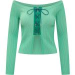 Zielone Bluzki gorsety damskie z długimi rękawami w paski z dekoltem typu carmen w rozmiarze M 