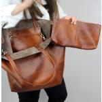Brązowe Duże torebki damskie z kieszenią na telefon w stylu retro ze skóry syntetycznej 