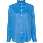 Niebieskie Bluzki z kołnierzykiem damskie z lnu marki POLO RALPH LAUREN Big & Tall w rozmiarze M 