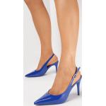 Przecenione Niebieskie Sandały na obcasie damskie ze skóry syntetycznej na lato w rozmiarze 40 