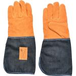 Niebiesko-pomarańczowe rękawice ogrodowe z ochroną nadgarstka Esschert Design Denim