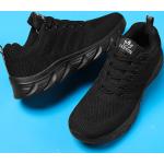 Czarne Sneakersy skórzane damskie sportowe z poliuretanu na wiosnę 