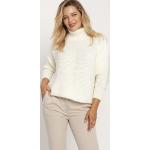 Białe Swetery półgolfy damskie nylonowe z dekoltem typu półgolf marki mkmswetry 