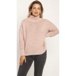 Różowe Swetery półgolfy damskie nylonowe z dekoltem typu półgolf marki mkmswetry 
