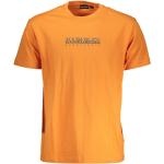 Pomarańczowe Koszulki z nadrukiem męskie z krótkimi rękawami marki NAPAPIJRI w rozmiarze L 