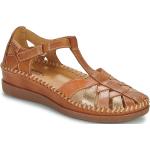 Przecenione Brązowe Sandały skórzane damskie na lato marki Pikolinos w rozmiarze 39 - wysokość obcasa od 3cm do 5cm 