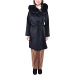 Czarne Płaszcze zimowe damskie z futrzanym kołnierzem eleganckie wełniane marki Max Mara Studio 