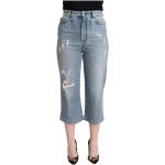 Niebieskie Zniszczone jeansy damskie dżinsowe marki Dolce & Gabbana w rozmiarze XS 
