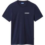 Niebieskie Koszulki z nadrukiem męskie z krótkimi rękawami bawełniane marki NAPAPIJRI w rozmiarze S 