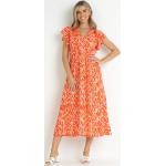 Przecenione Pomarańczowe Długie sukienki damskie z falbankami maxi w rozmiarze uniwersalnym 