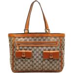 Brązowe Shopper bags z zewnętrznymi kieszeniami w paski w stylu vintage płócienne marki Gucci 