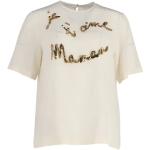 Beżowe Koszulki z nadrukiem z cekinami w stylu vintage marki Dolce & Gabbana w rozmiarze XL 