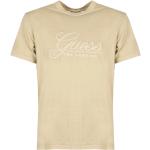 Beżowe Koszulki męskie z krótkimi rękawami eleganckie z okrągłym dekoltem marki Guess w rozmiarze XL 
