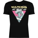 Czarne Koszulki z nadrukiem męskie z krótkimi rękawami eleganckie z okrągłym dekoltem marki Guess w rozmiarze XS 